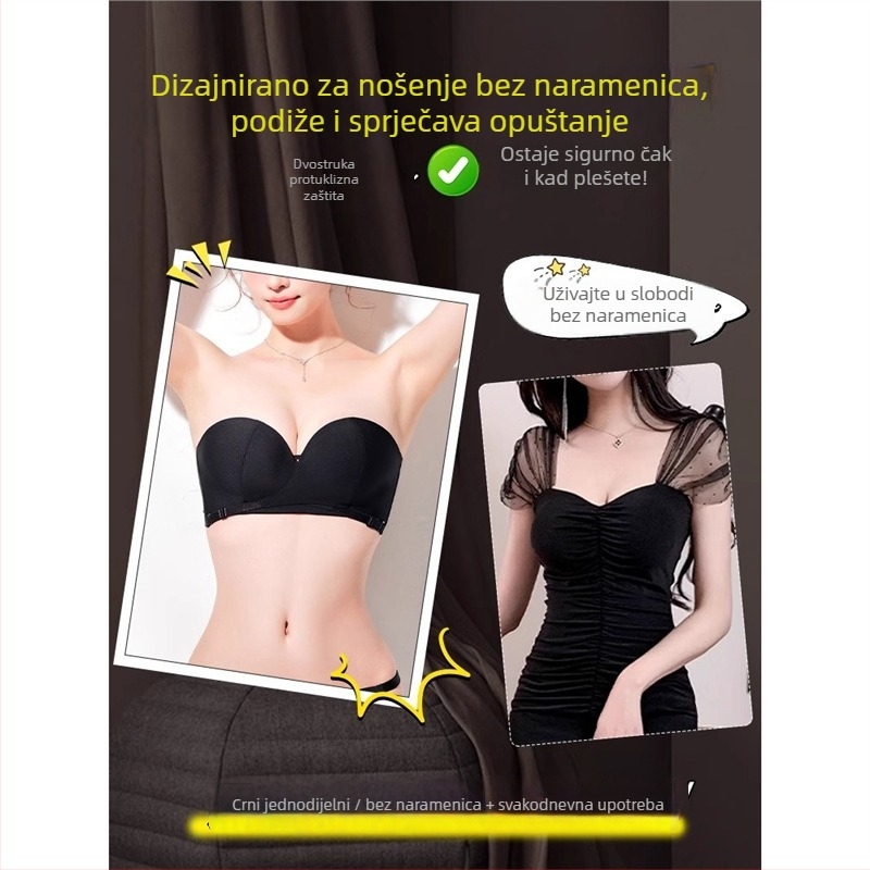 Sutien bez naramenica na ljepilu za žene, vizualno povećava mali dekolte, protiv klizanja, s debelim slojem, nevidljiv na leđima, za vjenčanicu.