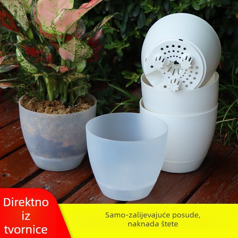 Samozalijevajući plastični lonac za cvijeće, jednostavan zeleni dizajn, baza Ø9 cm, otporan i prozračan, za dom, ured i balkon
