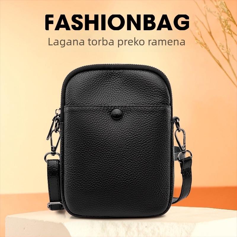 Ženska torbica od prave kože, mala crossbody torba, lagana i stilna za svakodnevnu upotrebu, s pretincom za telefon i novčanik