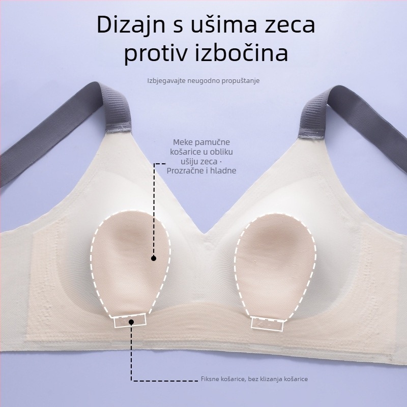 Bezšivna ultra-tanka pamucna grudnjak za puniju veličinu, bez žice, 1/2 košarica, oblikovane košarice, čvrste dvostruke naramenice, bez metalnih ojačanja, protiv spuštanja