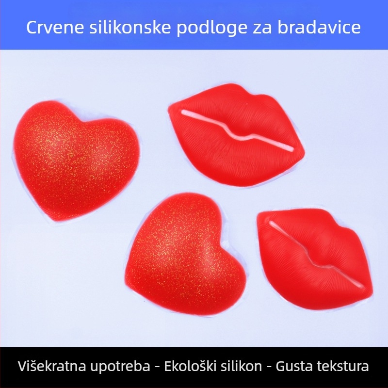 Seksi silikonske naljepnice za bradavice crvene boje, s oblikom srca i usana, snažno ljepilo, mekani silikon, bez šavova