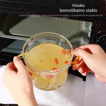 Staklena zdjela za parenje jaja s poklopcem, zdjela s dva držača, za dječje deserte, mikrovalno sigurna