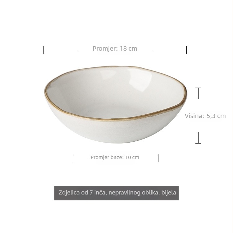 Keramička zdjela u nordijskom stilu, nepravilnog oblika zdjela za salatu, duboka zdjela, retro praktična porcelanska zdjela za juhu, s blagom manom