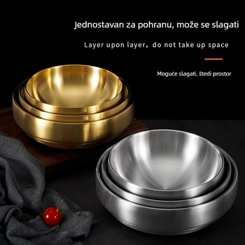 Zlatna posuda od nehrđajućeg čelika za korejske hladne rezance, zdjela u stilu bibimbap, zdjela za ramen i salatu, izolirana velika zdjela