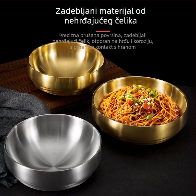 Zlatna posuda od nehrđajućeg čelika za korejske hladne rezance, zdjela u stilu bibimbap, zdjela za ramen i salatu, izolirana velika zdjela