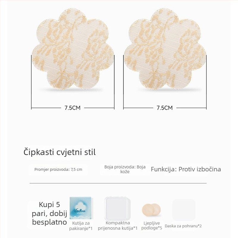 Čipkaste naljepnice za grudi, bešavne ljetne, s trakama za leđa, višekratna upotreba, diskretno prekrivanje