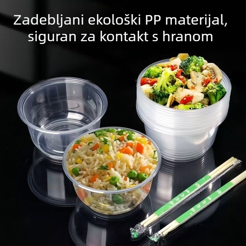 Jednokratni set plastičnih okruglih zdjela debelih stijenci, prehrambene kvalitete, za bankete i kućnu uporabu.