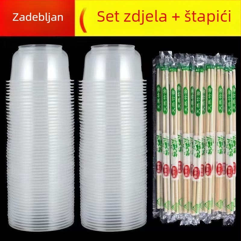 Jednokratni set plastičnih okruglih zdjela debelih stijenci, prehrambene kvalitete, za bankete i kućnu uporabu.