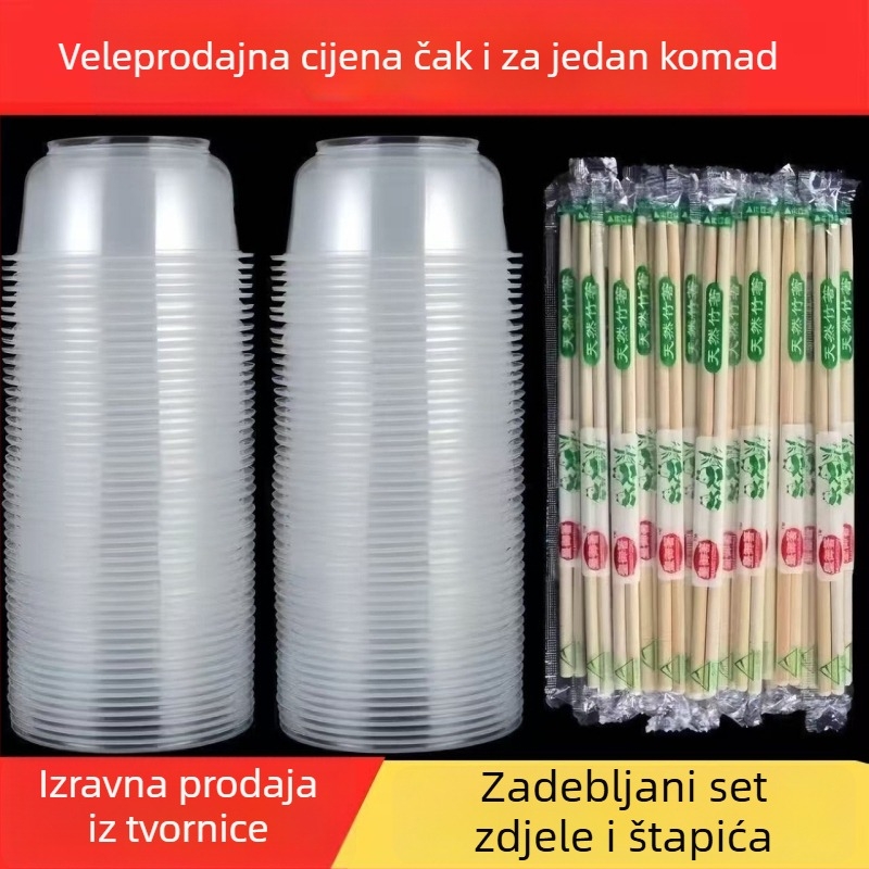 Jednokratni set plastičnih okruglih zdjela debelih stijenci, prehrambene kvalitete, za bankete i kućnu uporabu.