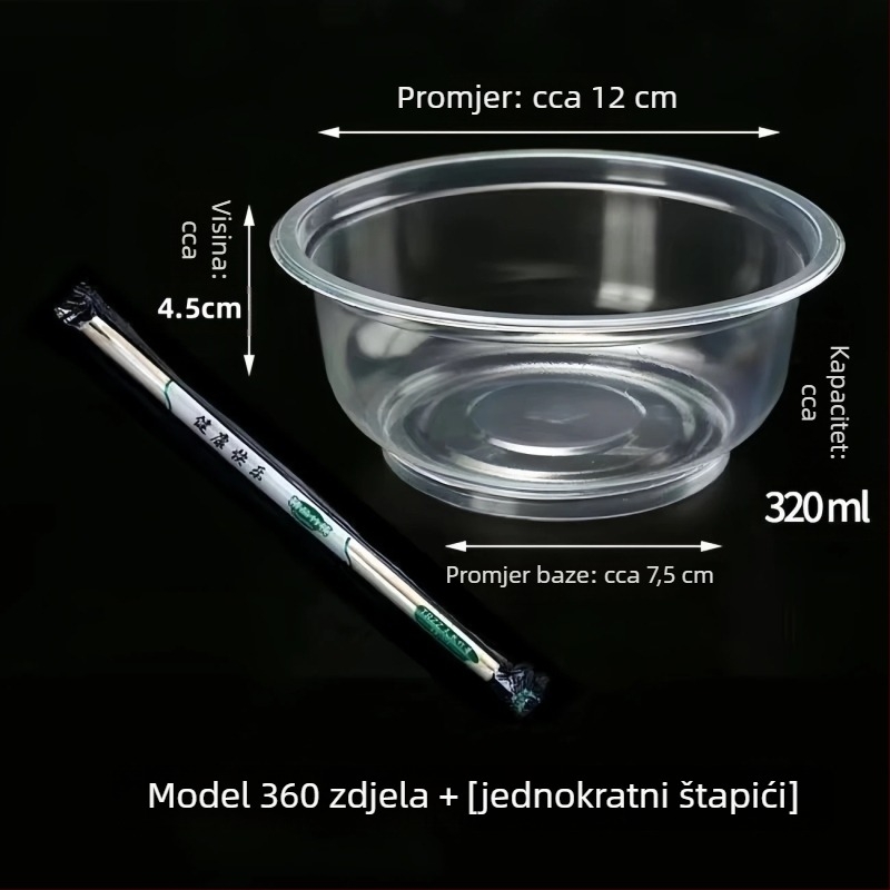 Jednokratni set plastičnih okruglih zdjela debelih stijenci, prehrambene kvalitete, za bankete i kućnu uporabu.