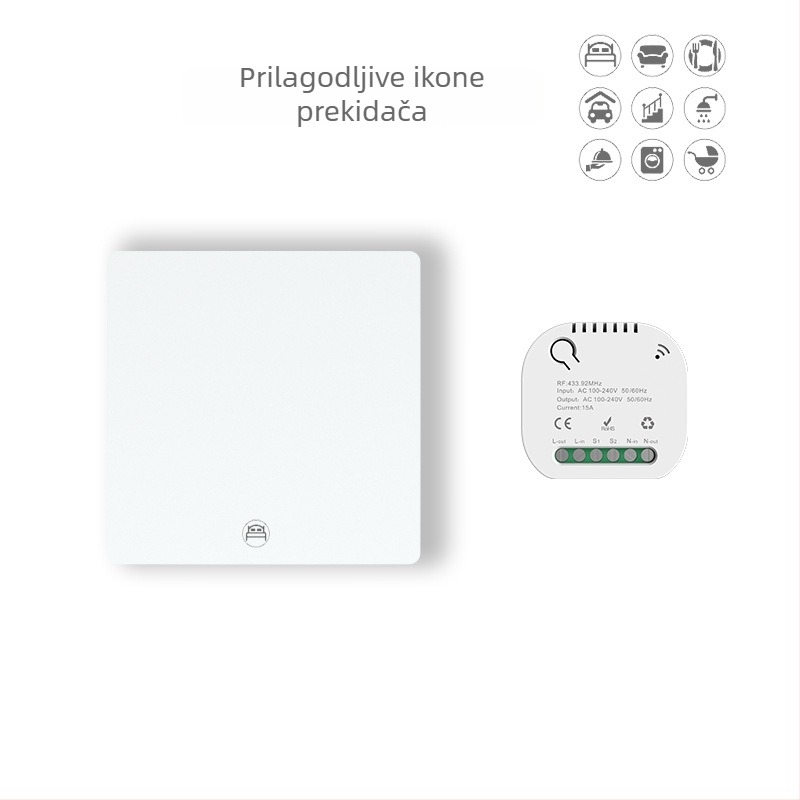 Bežični prekidač za kućno osvjetljenje, samostalno napajanje, 2/3/4-putni, 433MHz, tip 86, bez bušenja, samolijepljiva ugradnja