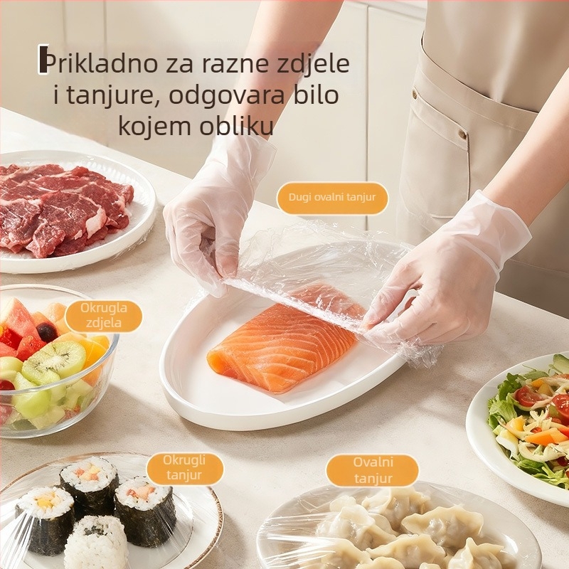 Jednokratni prozirni poklopac od plastične folije s elastičnim pojasom za pokrivanje ostataka hrane u hladnjaku