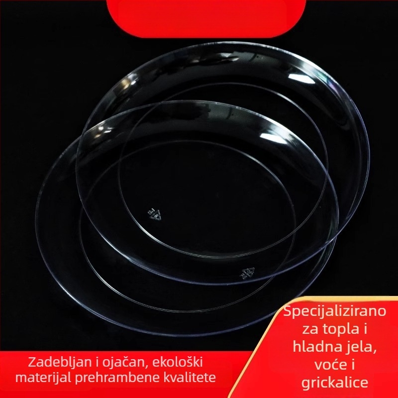 Jednokratne tvrde plastične tanjure za voće i užinu, kristalno prozirne, pojačan dizajn, tanjur za večeru, prehrambena kvaliteta, za kućnu upotrebu.