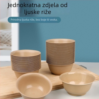 Set jednoraznog posuđa od ljuske riže: zdjele, tanjuri, čaše i štapići, biorazgradivo