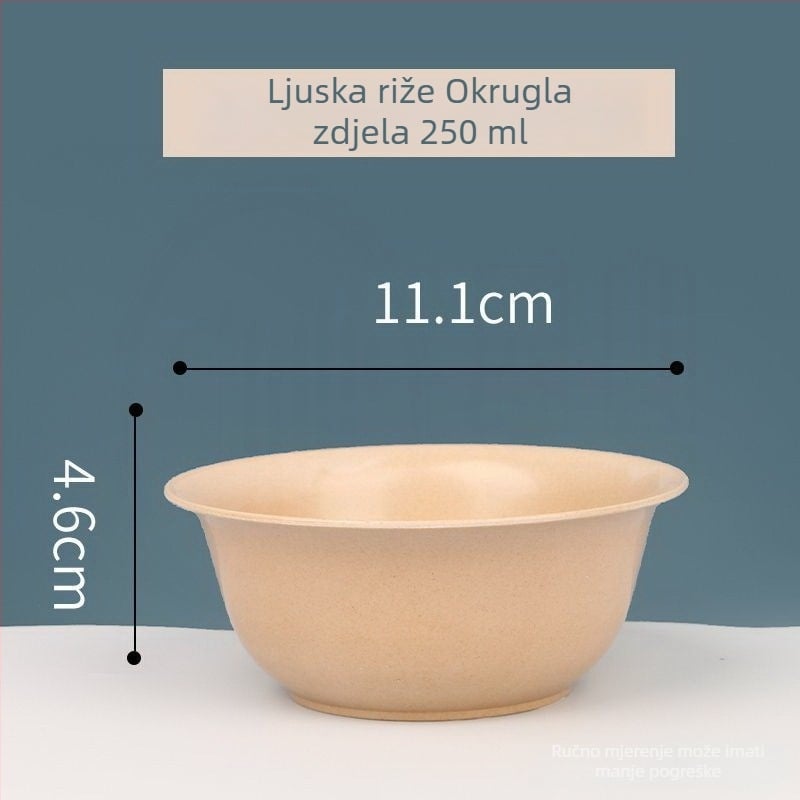 Set jednoraznog posuđa od ljuske riže: zdjele, tanjuri, čaše i štapići, biorazgradivo