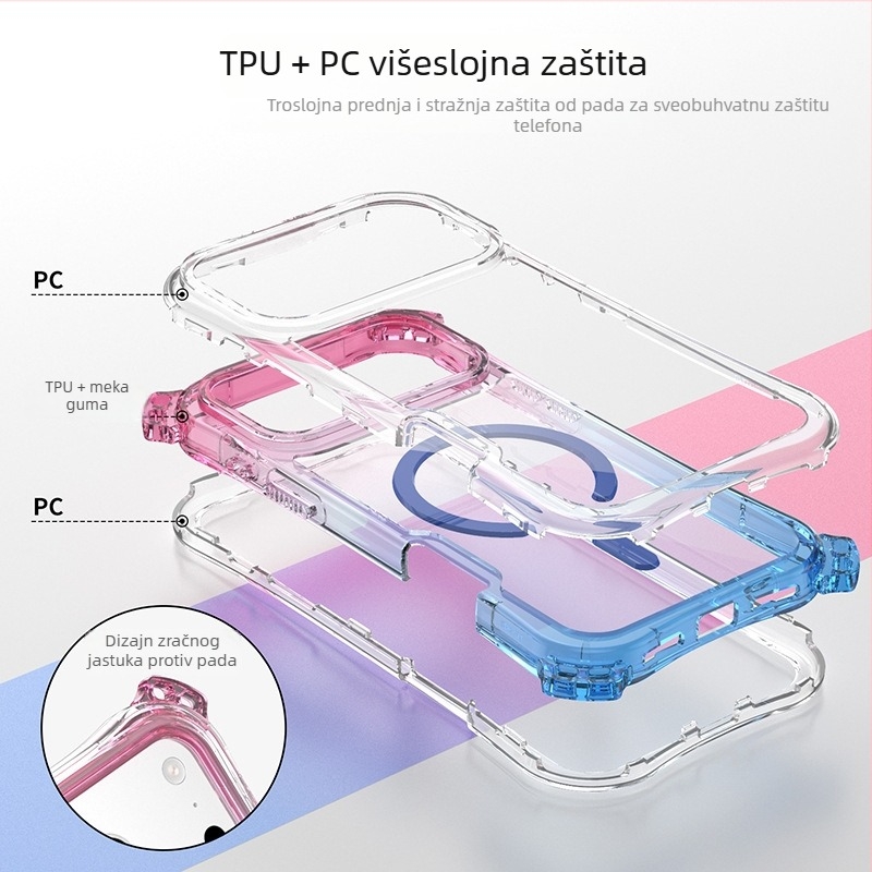 3-u-1 gradijentno magnetsko kućište za iPhone 17 Pro Max s narukvicom za četiri kuta — prilagodljivo