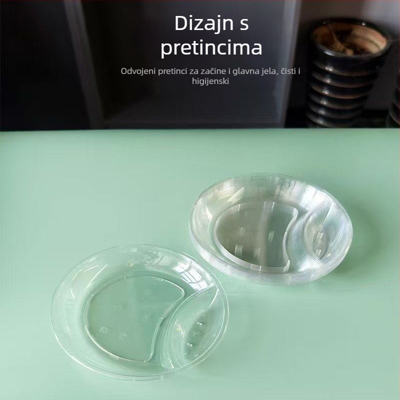 Visokootporan plastični tanjur za umake, proziran, s kružnim odjeljkom, jednokratna posuda, kristalni dip tanjur, mali tanjur