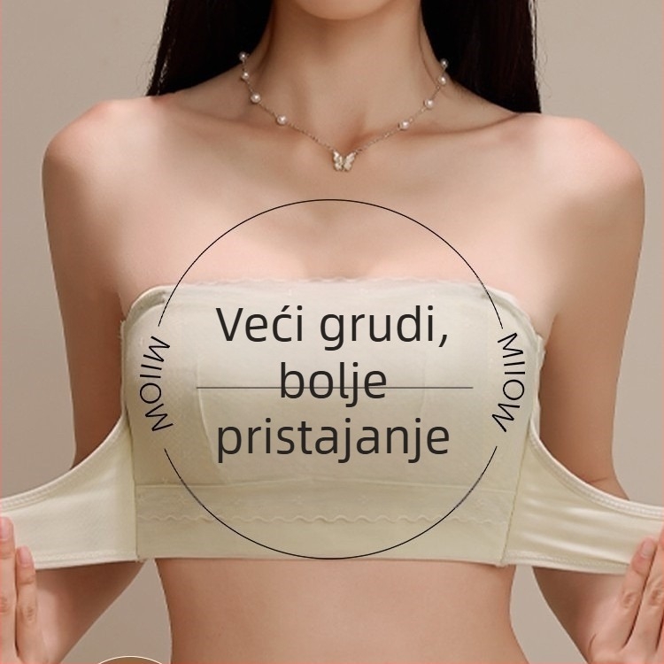 Protiv sklizavanja grudnjak bez naramenica za žene, s punim košaricama, velika veličina, podizanje i podrška, stil cijevi, lijep leđa