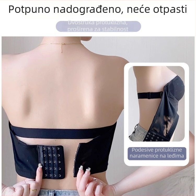 Protiv sklizavanja grudnjak bez naramenica za žene, s punim košaricama, velika veličina, podizanje i podrška, stil cijevi, lijep leđa