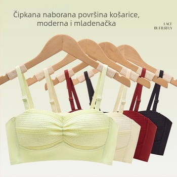 Čipkasti grudnjak s plisiranim prednjim dijelom, košarica 1/2, push-up, nevidljiv stražnji dio, prozračan najlon