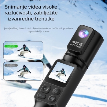 4K ručna kamera s EIS stabilizacijom, 350° okret snimanja za putovanja i vanjske vlogove, džepna kamera