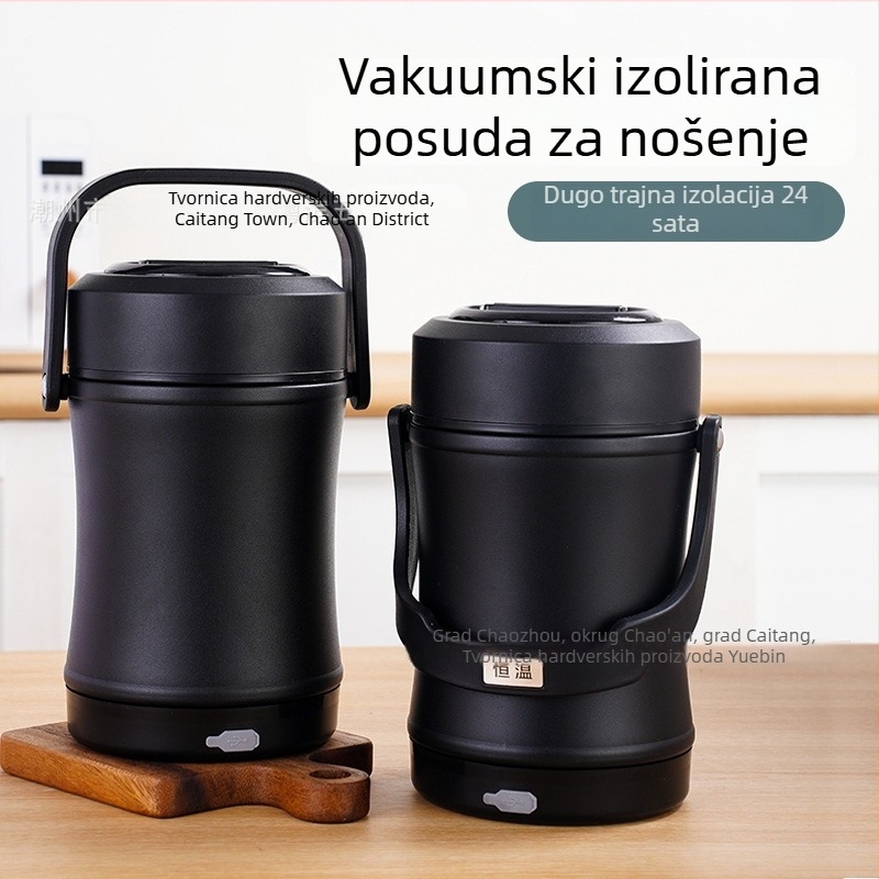 Kutija za ručak od 304 nehrđajućeg čelika s održavanjem temperature, USB grijanje, kapacitet 2,0 L, za studente i zaposlenike, pogodna za automobil