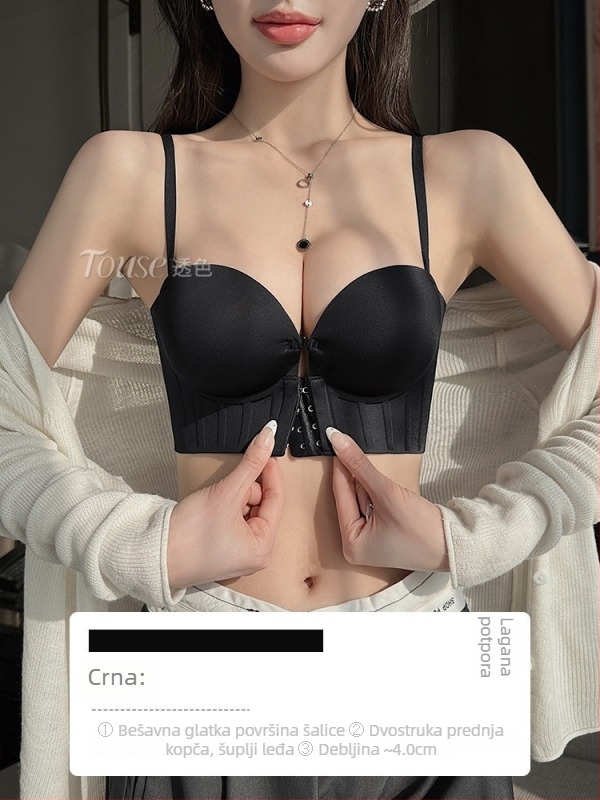 Urban Beauty Grudnjak s prednjim kopčanjem, otvoren leđa, za žene, male grudi, push-up, zgušnjavanje, nevidljiv ispod odjeće, crna