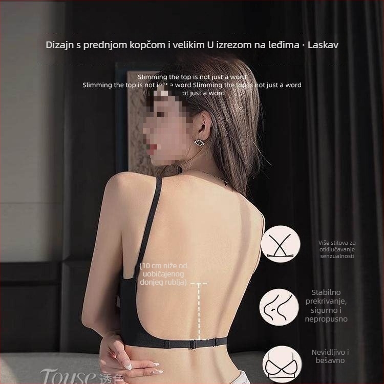 Urban Beauty Grudnjak s prednjim kopčanjem, otvoren leđa, za žene, male grudi, push-up, zgušnjavanje, nevidljiv ispod odjeće, crna