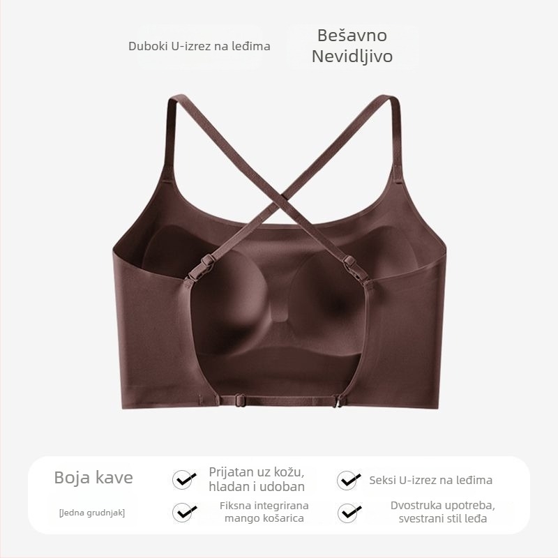 Sutien s U-oblika leđa, bežični, za male grudi, tanki jastučić, nevidljiv na leđima