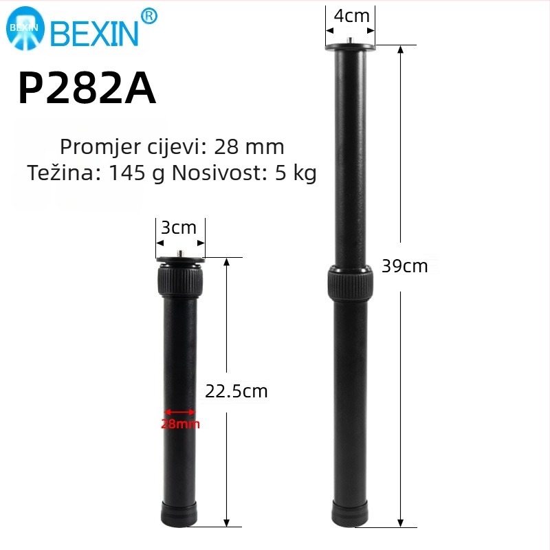 Produžni aluminijski rod za SLR fotoaparat, selfie štap sa pan/tilt glavom, univerzalni srednji osovinski štap za stativ