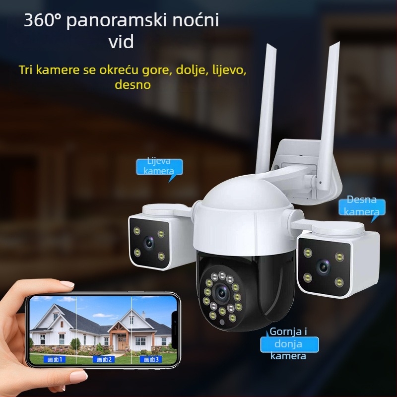 V380 Kamera s tri objektiva, bežična HD kupol kamera za vanjsku upotrebu s panoramskim širokim kutem