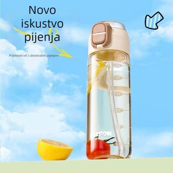 PPSU čaša za vodu s dvostrukom slamkom, prijenosna vanjska sportska čaša, otporna na visoke temperature