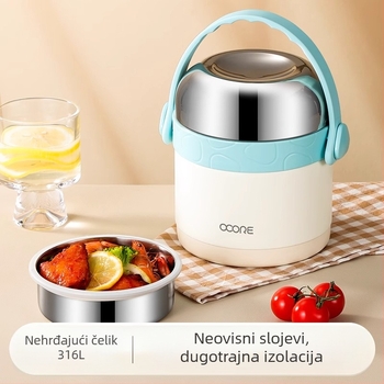 Izolirana kutija za ručak od 316L nehrđajućeg čelika, 1,2 L, dvostruki prijenosni spremnik za hranu, održava toplinu 12 sati, za ured