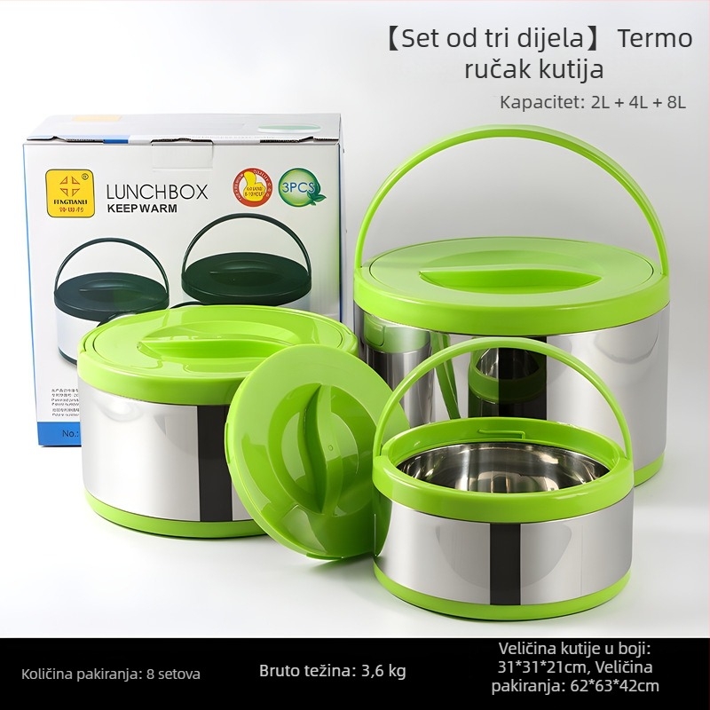 Prijenosni trodijelni izolirani set za obrok, velika kapaciteta, poklon paket