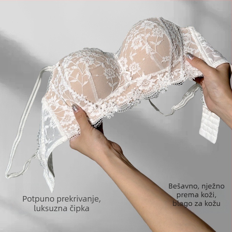 Čipkasti grudnjak od najlona za male grudi, push-up, protiv opuštanja, prozračan, 3/4 košarica, odvojive naramenice, stražnje zatvaranje