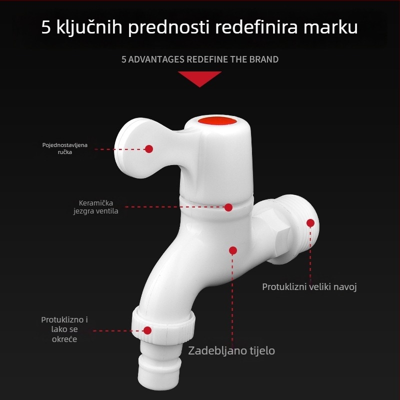 Kućni PVC plastični ventil za vodu, navoj 1/2–3/4 inča, otporan na curenje i pucanje, izdržljiv za perilicu rublja.