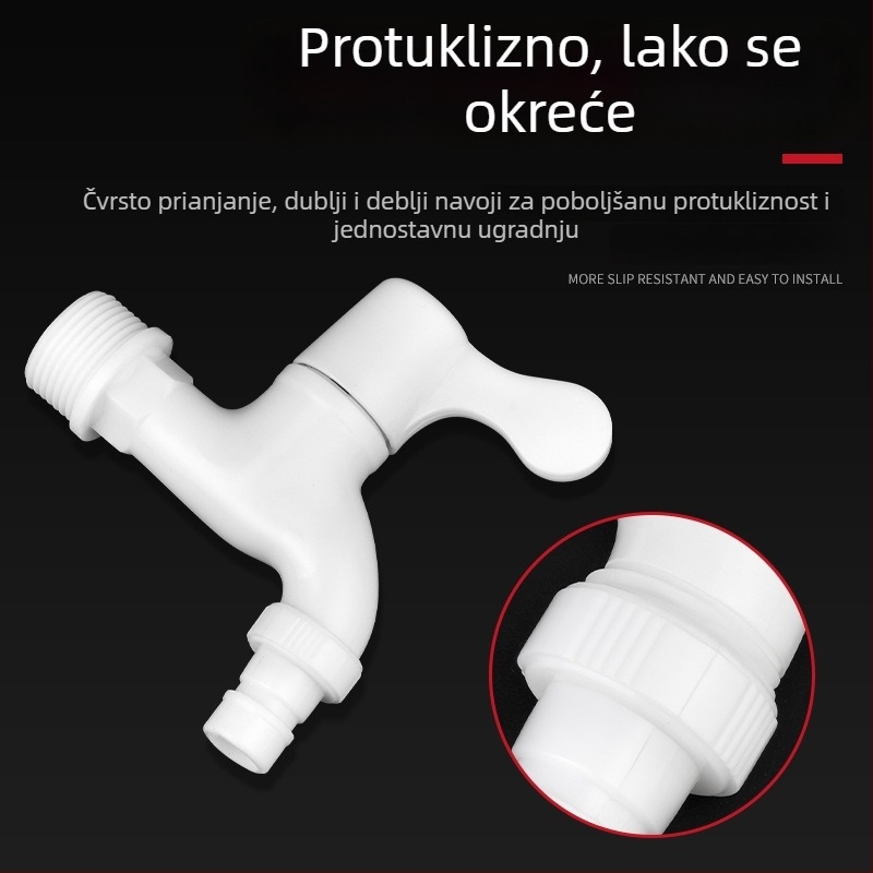 Kućni PVC plastični ventil za vodu, navoj 1/2–3/4 inča, otporan na curenje i pucanje, izdržljiv za perilicu rublja.
