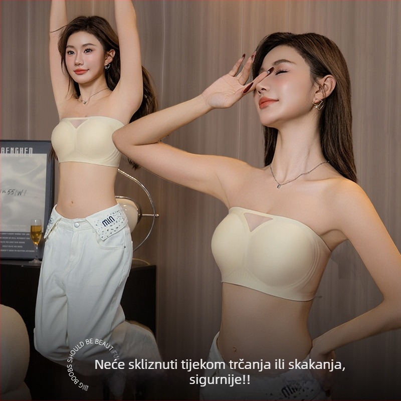 Sutien bez naramenica s anti-kliznim push-up učinkom za male grudi, glatka leđa, nevidljiv ispod odjeće