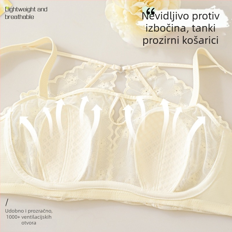 Original čipkasti grudnjak za velike grudi, vizualno sužavanje, ultra tanak, bez naramenica, push-up