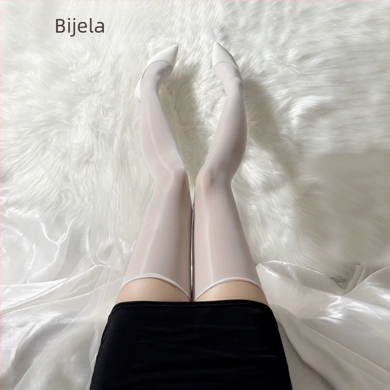 Sjajne bešavne duge čarape do bedara, 8D tanke, nježne i svilenkaste, crne