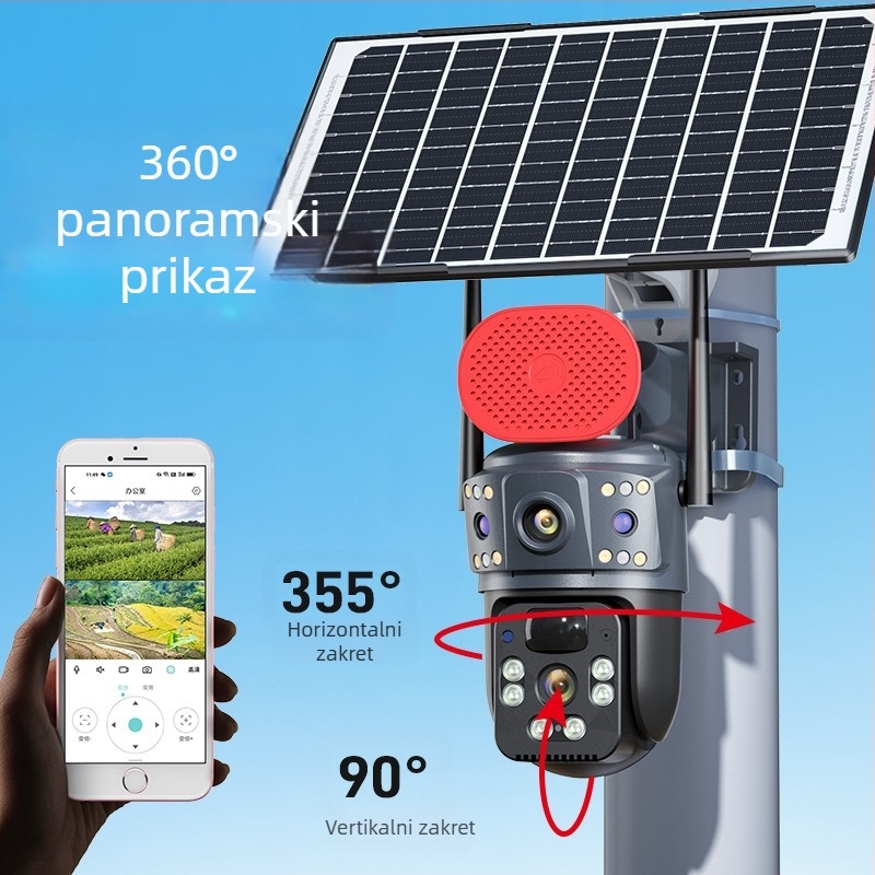 Solarna HD kamera za vanjsku upotrebu s 360° rotacijom, daljinsko gledanje putem mobilnog telefona i noćni vid