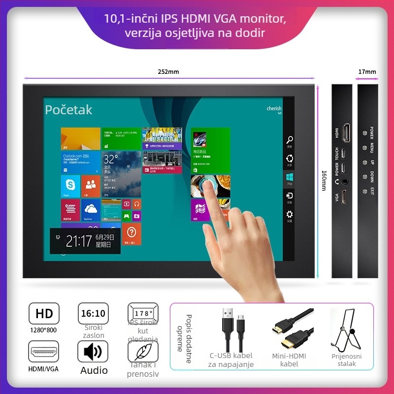 10,1-inčni Raspberry Pi IPS kapacitivni dodirni HDMI monitor, 1280x800, prenosni industrijski zaslon