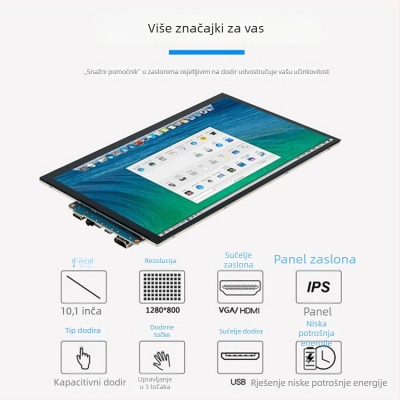 10,1-inčni HDMI IPS LCD zaslon s kapacitivnim dodirnim zaslonom, bez upravljača, za Raspberry Pi