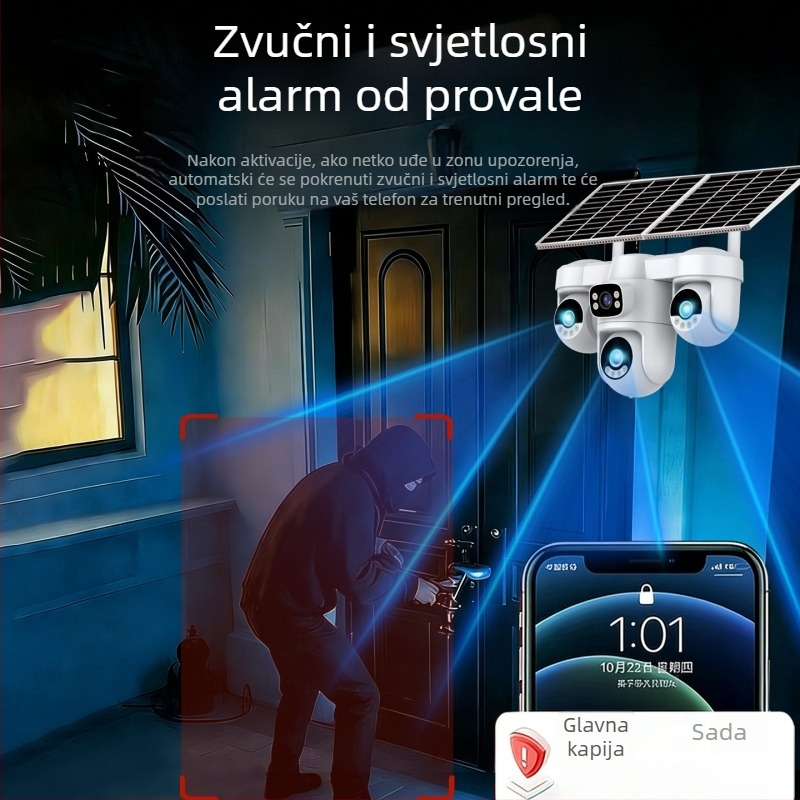 Blue Spirit Eagle Solarni vanjska kamera za nadzor, 360° HD noćni prikaz, daljinsko upravljanje pametnim telefonom, bez napajanja i interneta, 4G bez potrošnje podataka