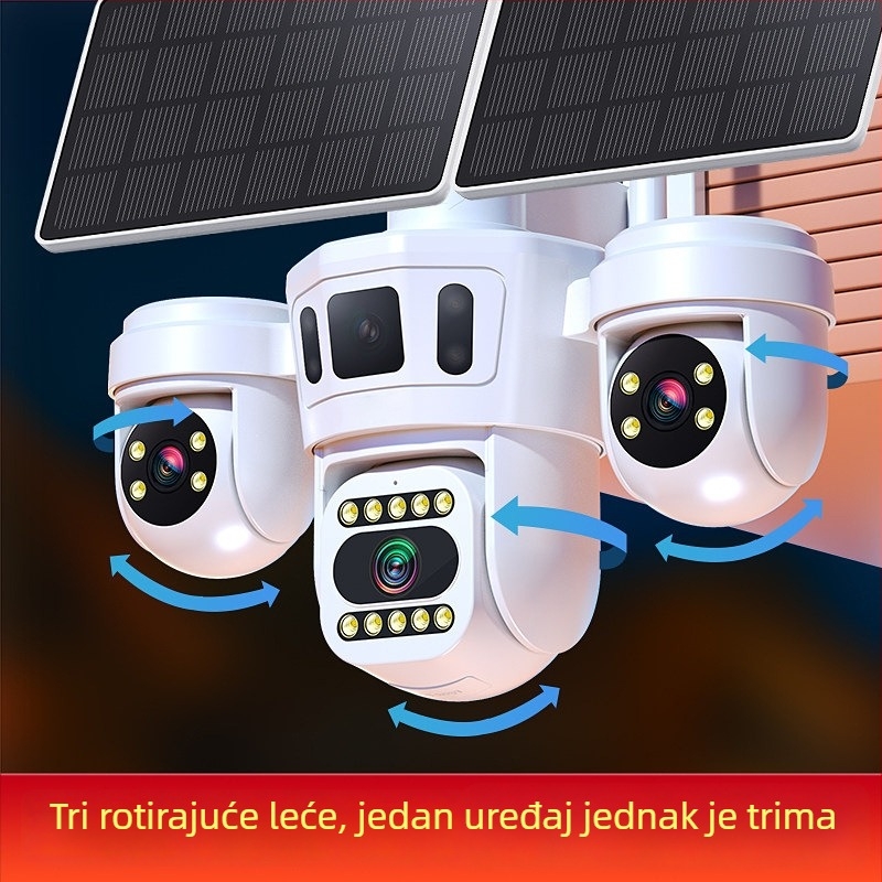 Solarna vanjska sigurnosna kamera s tri objektiva, 360° panoramski pogled, 4G povezanost