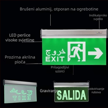3W LED Znak za nužni izlaz, akrilni viseći znak evakuacije, zeleno izlazno svjetlo
