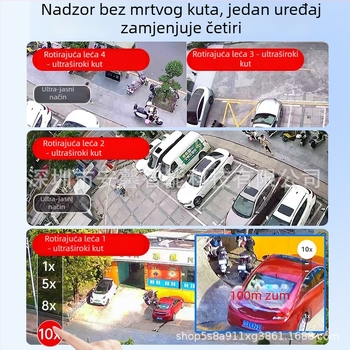 Vanjska bežična kamera za nadzor s četiri pogleda i panoramskim pokrivanjem bez mrtvih kutova, pristup putem pametnog telefona, boja noćnog vida s dvostrukim osvjetljenjem