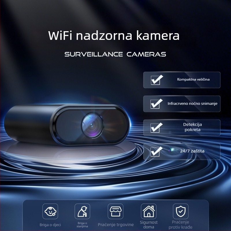 Bežična kućna kamera za nadzor s daljinskim praćenjem putem mobilne aplikacije, napajanje baterijom, unutarnja upotreba, noćni vid 1080p