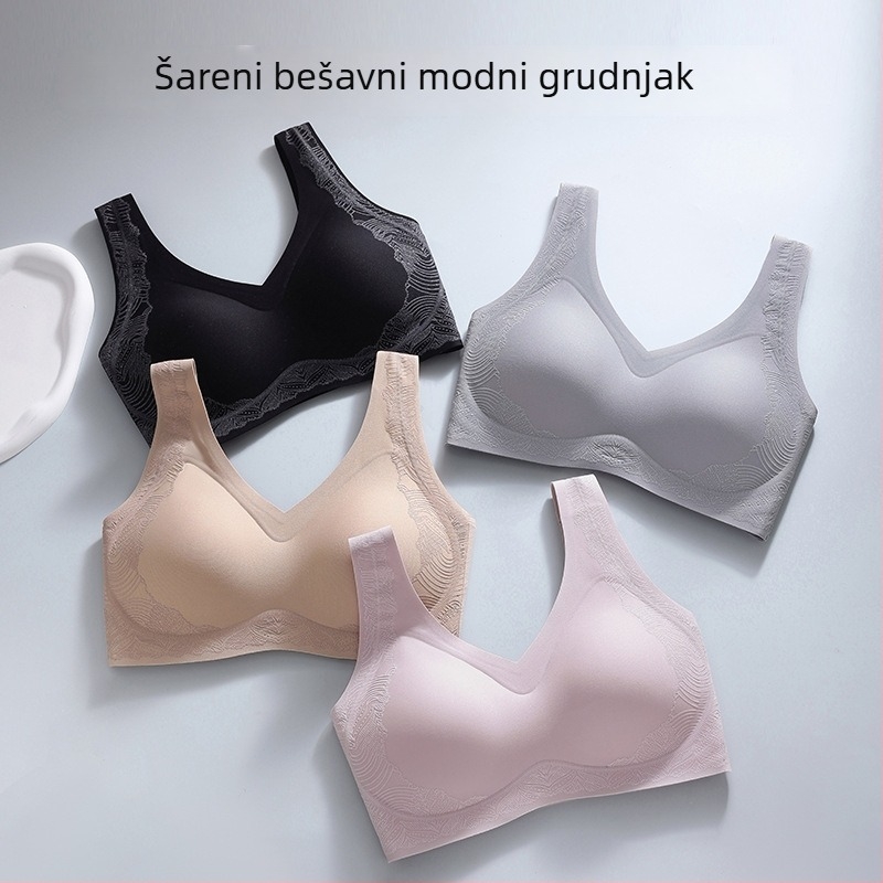 Bešavno ženski grudnjak s mekom podrškom, bežični, protiv opuštanja, fiksne košarice, plus veličine top