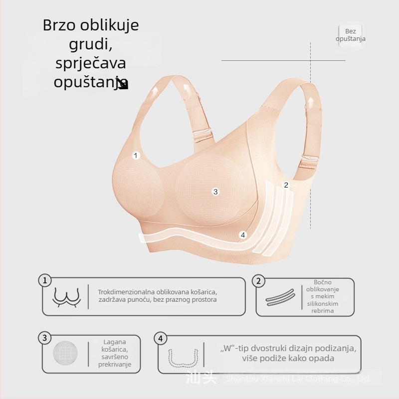 Plus-size grudnjak s punim košaricama, prozračan, bez žice, podiže i oblikuje, stražnje zatvaranje s pet redova kopči